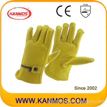 Adjustable Strap Cowhide Grain Industrial Safety Leather Driver Work Gloves (12205)